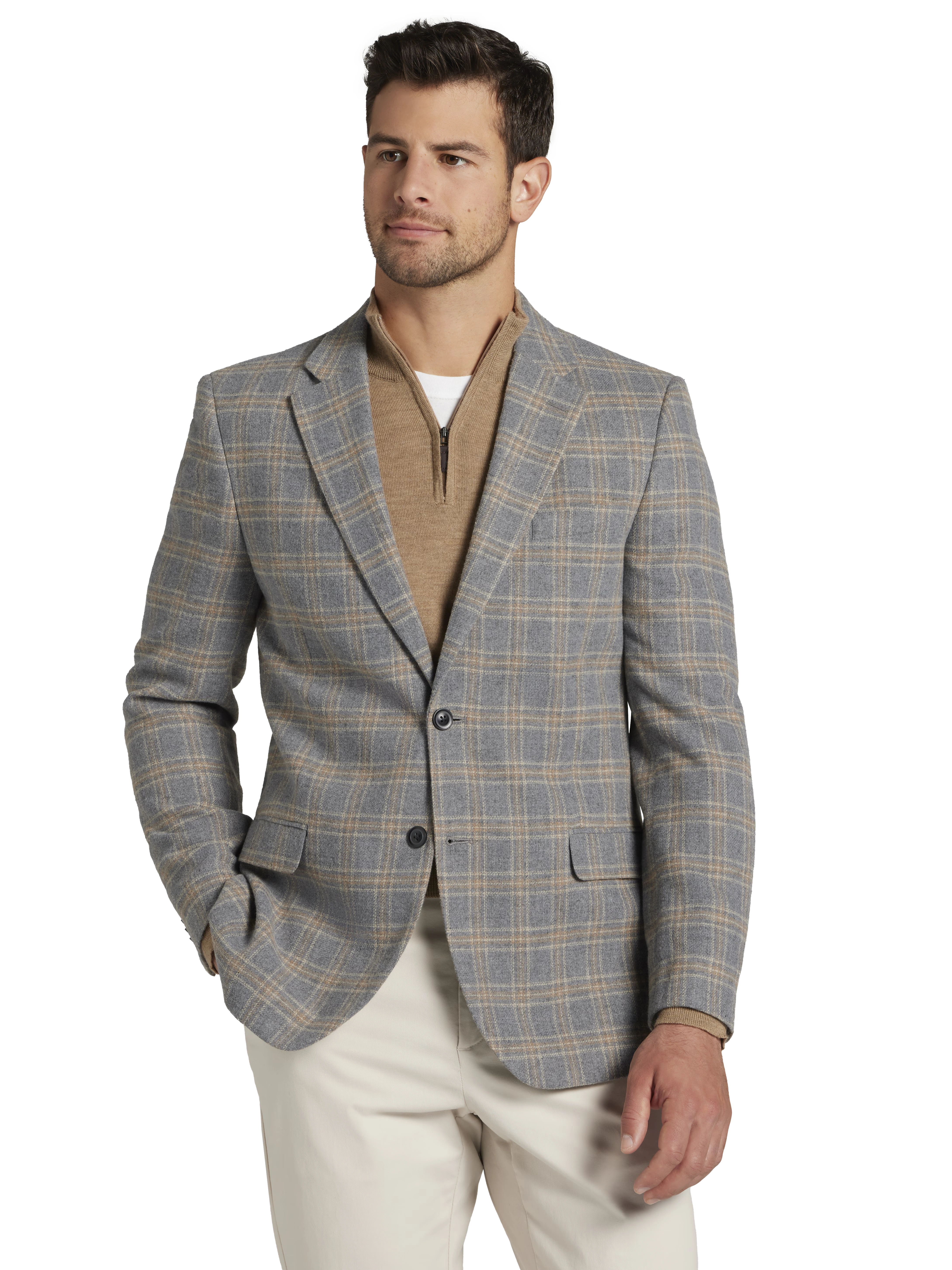 Modern Fit Plaid Tweed Sport Coat