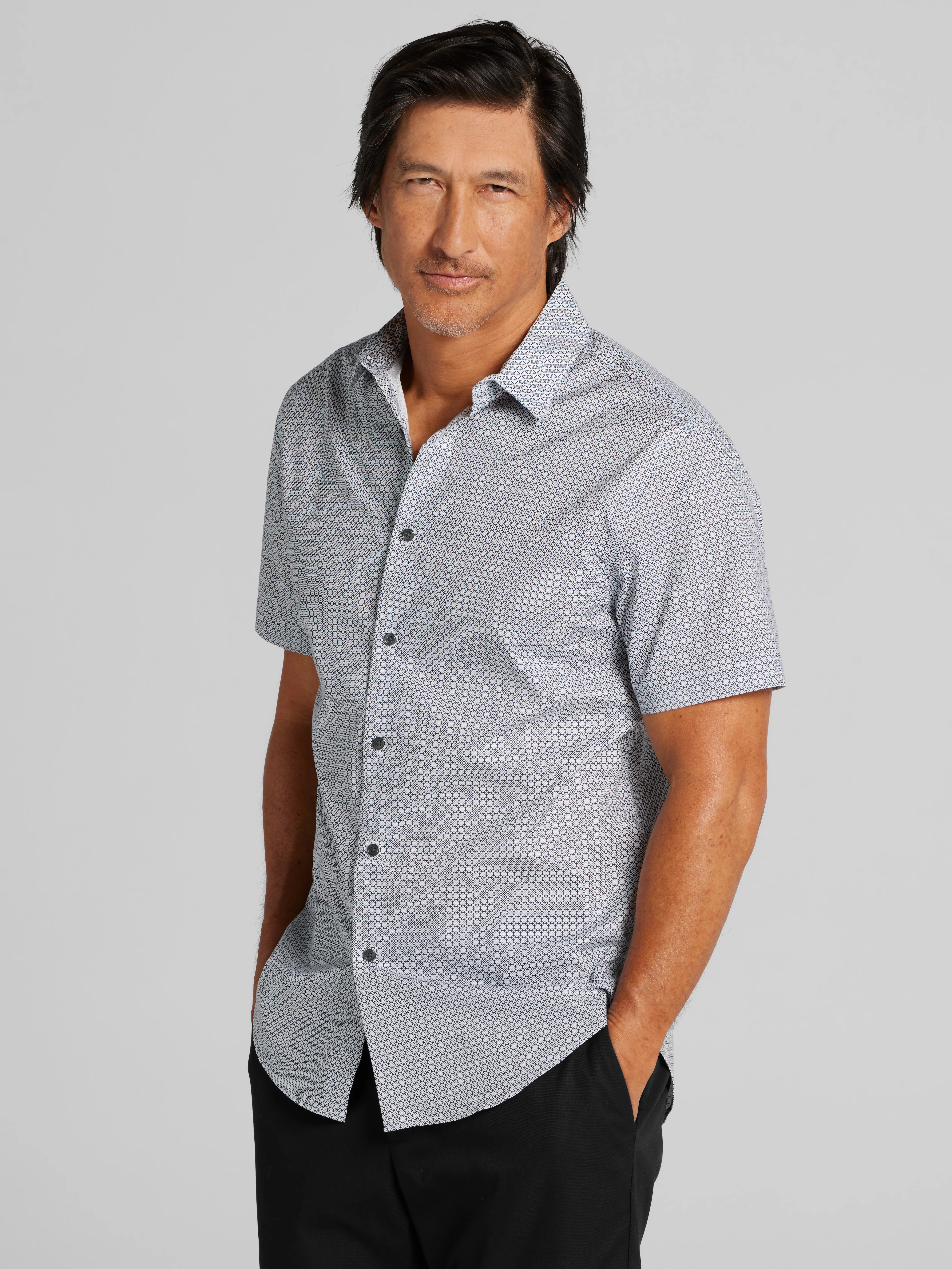 Slim Fit Short Sleeve Performance 4-Way Stretch Button Up Shirt