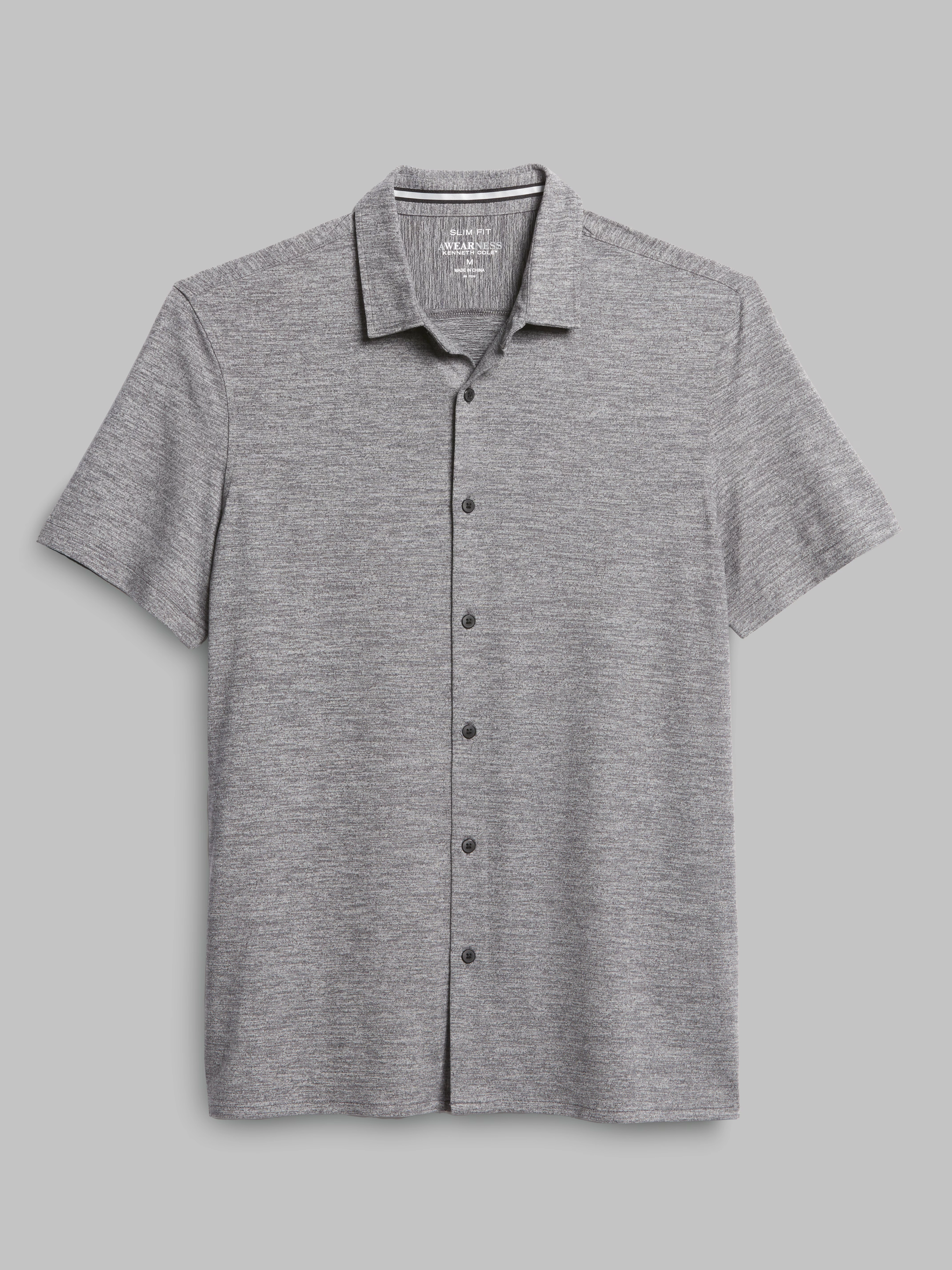 Slim Fit Short Sleeve Performance Knit Button Up Shirt