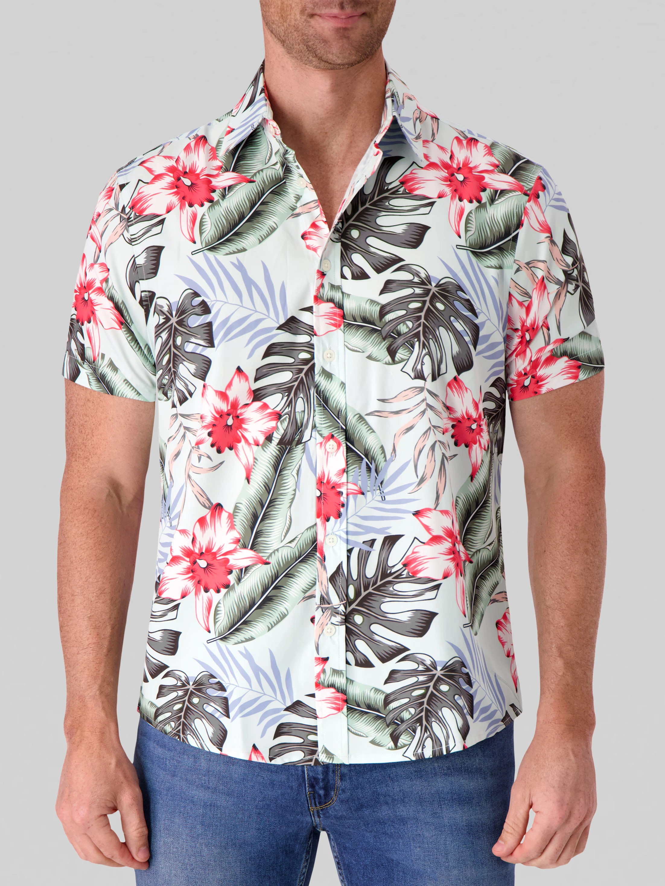 Modern Fit Short Sleeve 4-Way Stretch Button Up Shirt