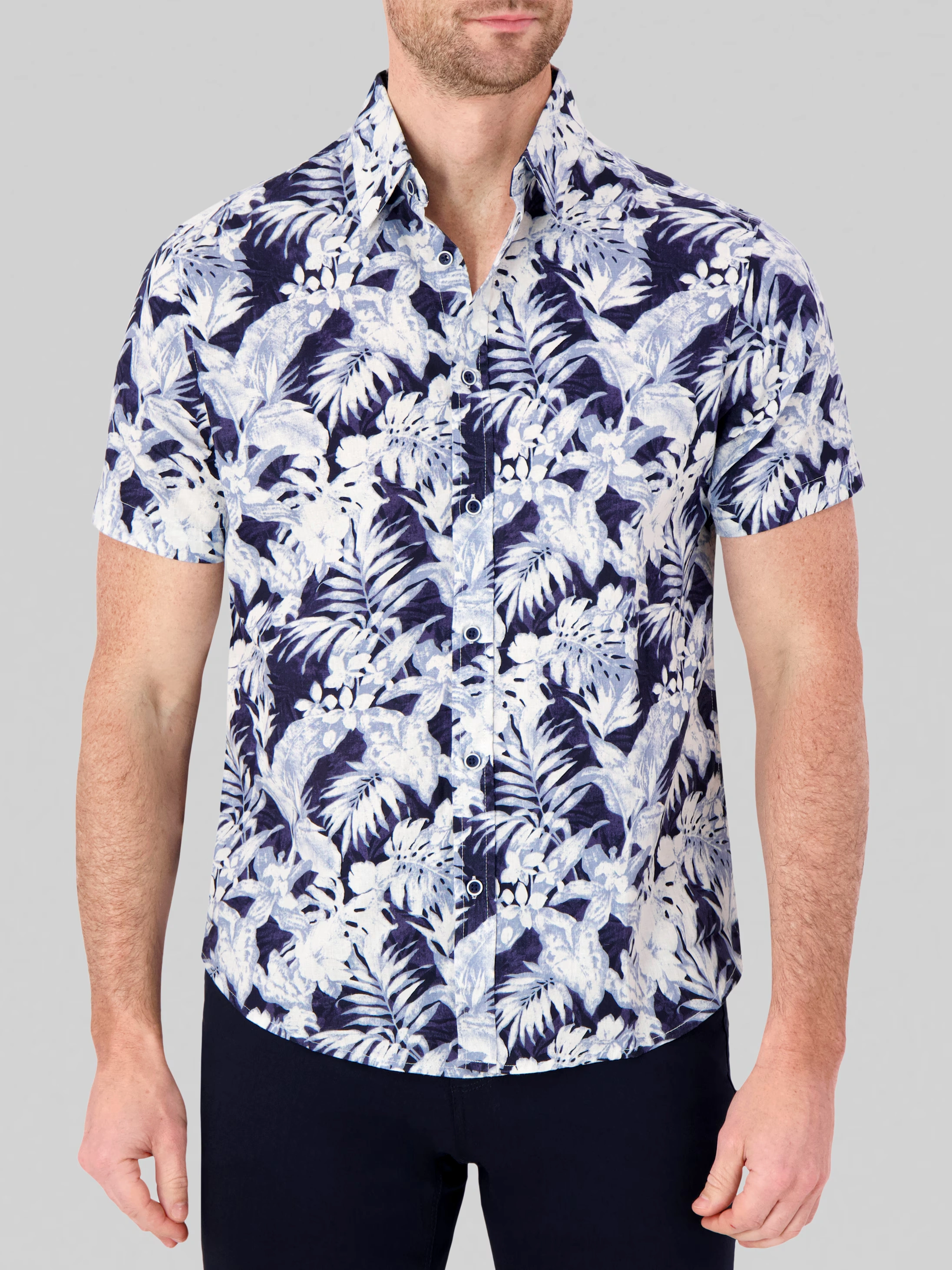 Modern Fit Short Sleeve Linen Blend Button Up Shirt