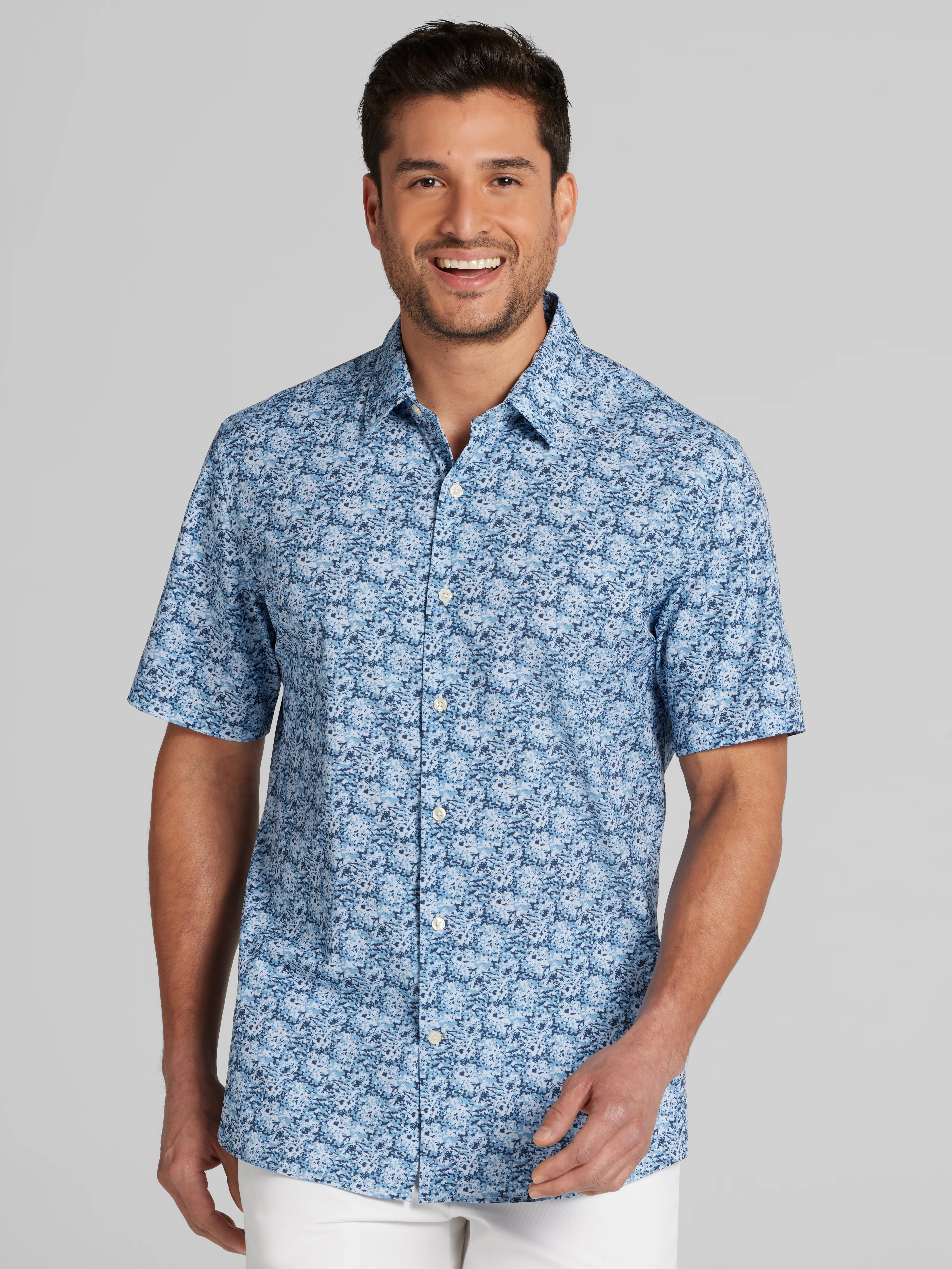 Modern Fit Short Sleeve 4-Way Stretch Button Up Shirt