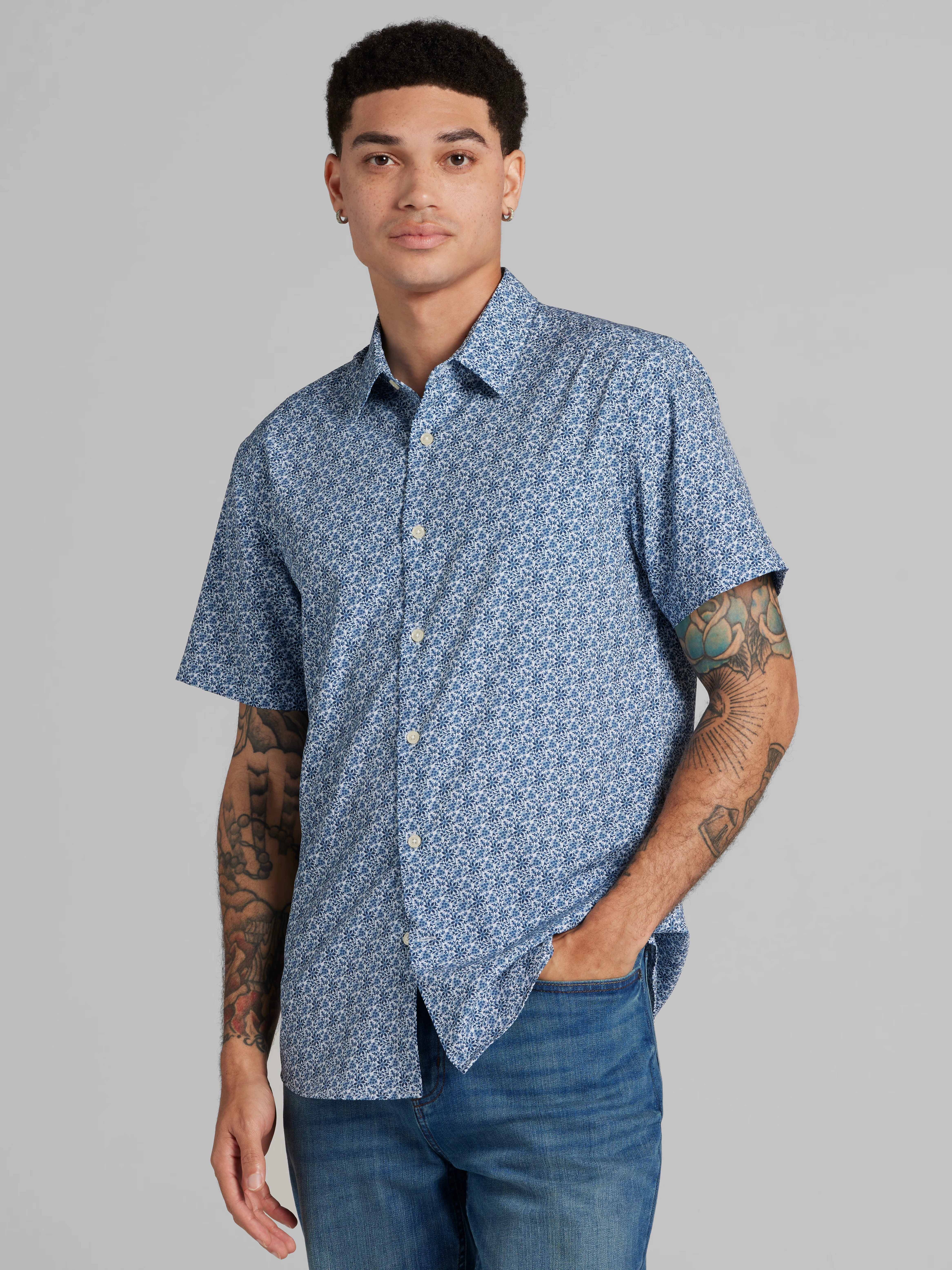 Slim Fit Short Sleeve 4-Way Stretch Button Up Shirt