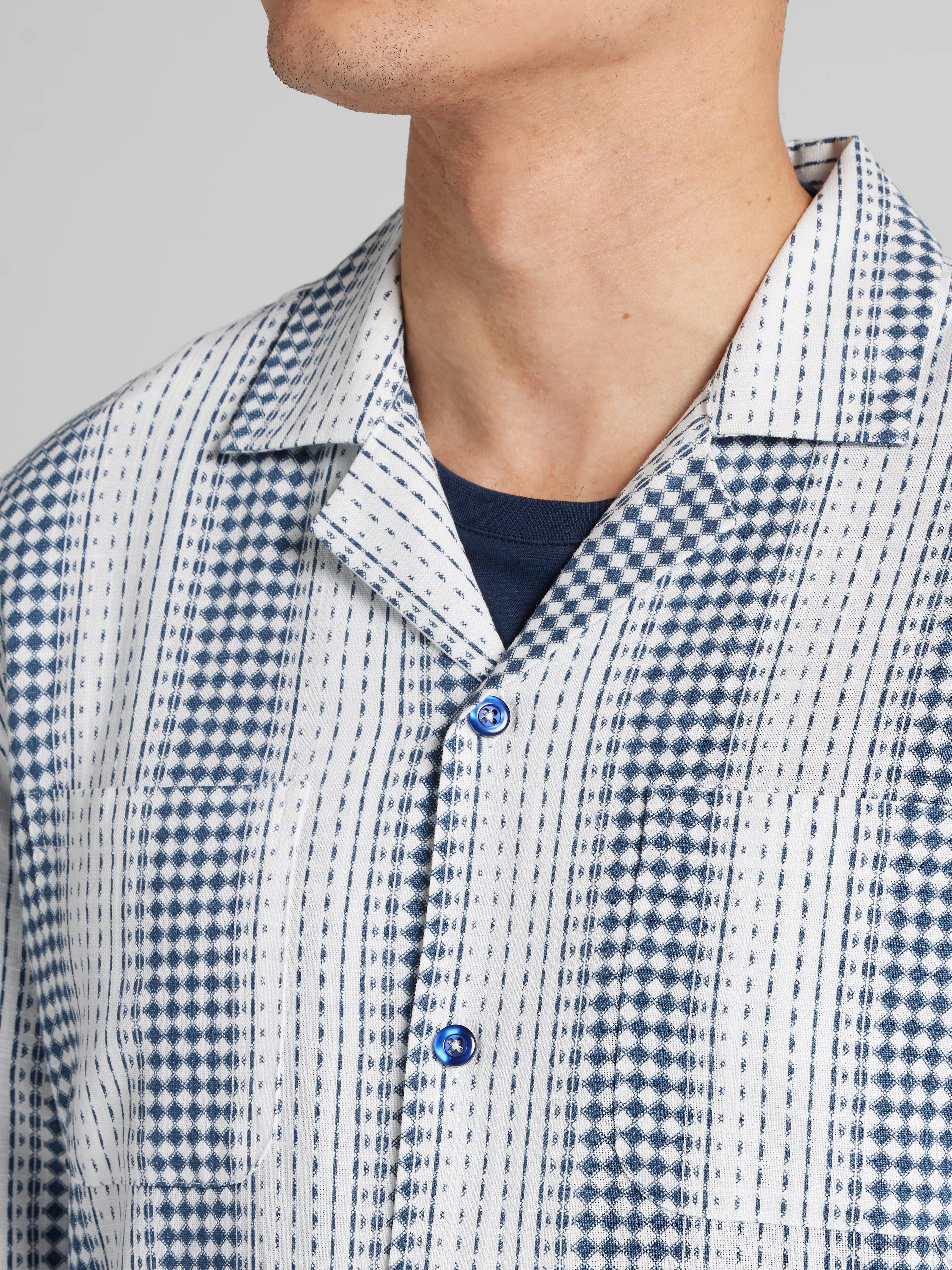 Slim Fit Linen Blend Camp Shirt