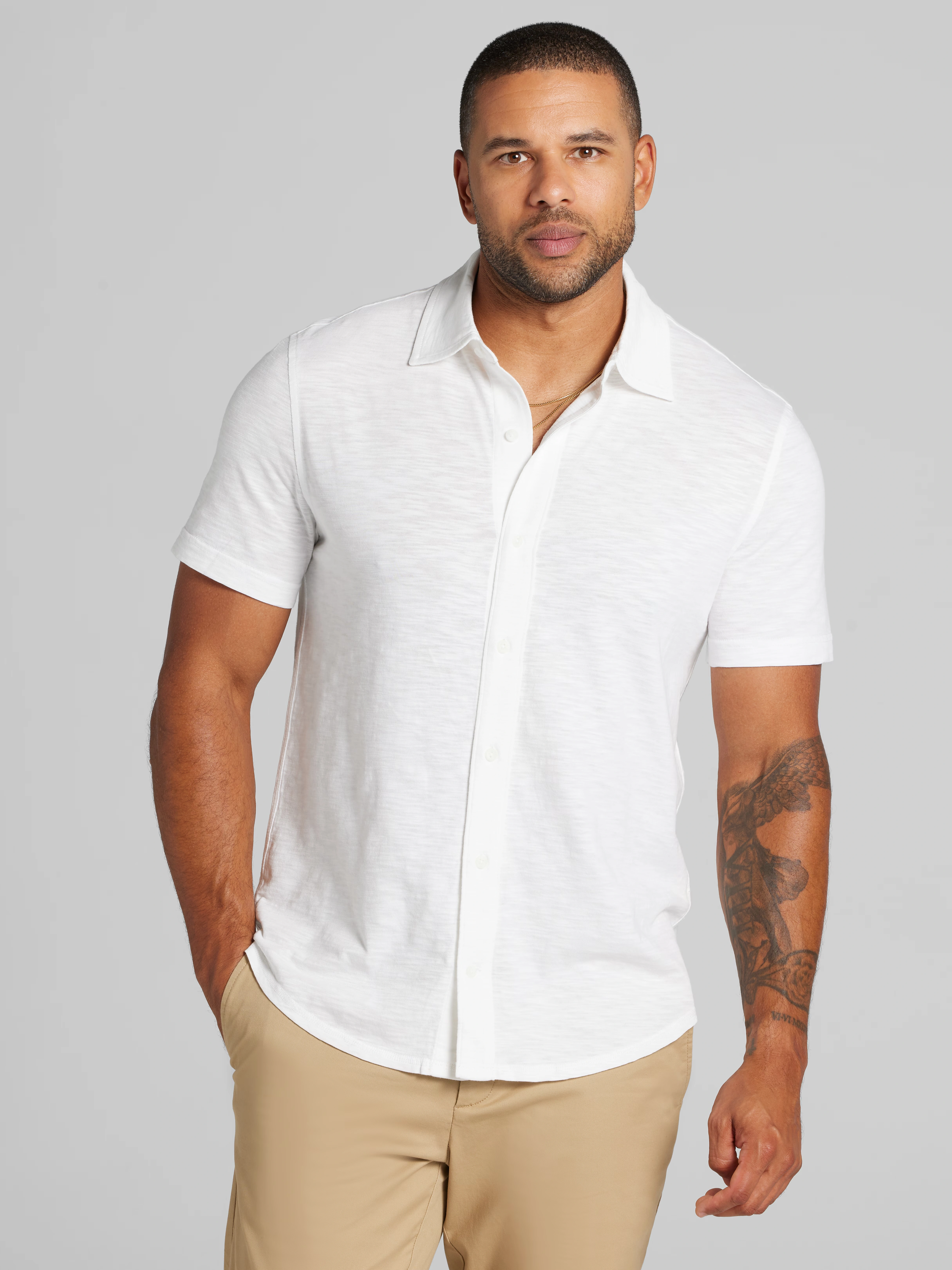 Modern Fit Short Sleeve Knit Button Up Shirt 3 Modern Fit Short Sleeve Knit Button Up Shirt