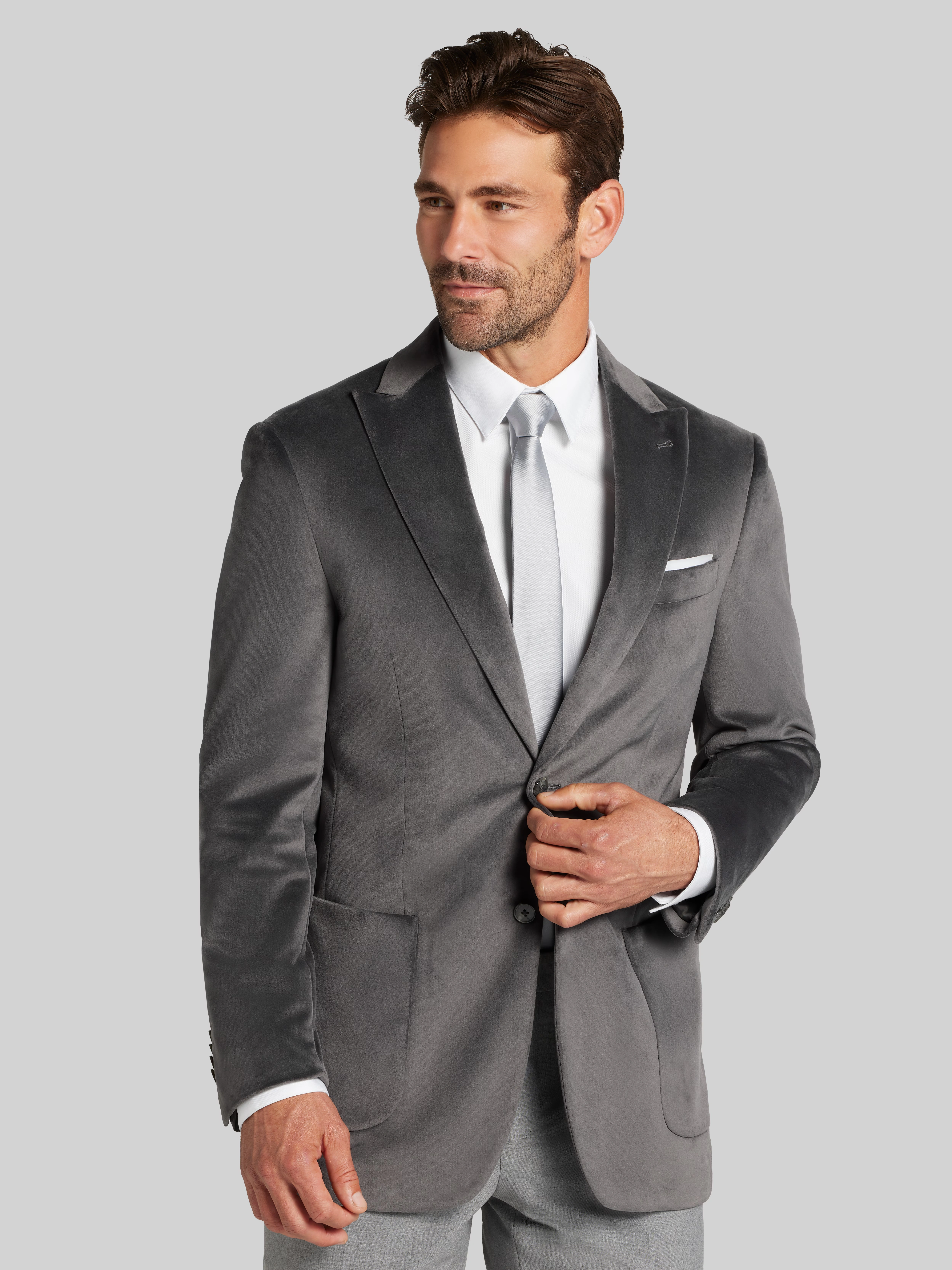 Modern Fit Peak Lapel Velvet Sport Coat