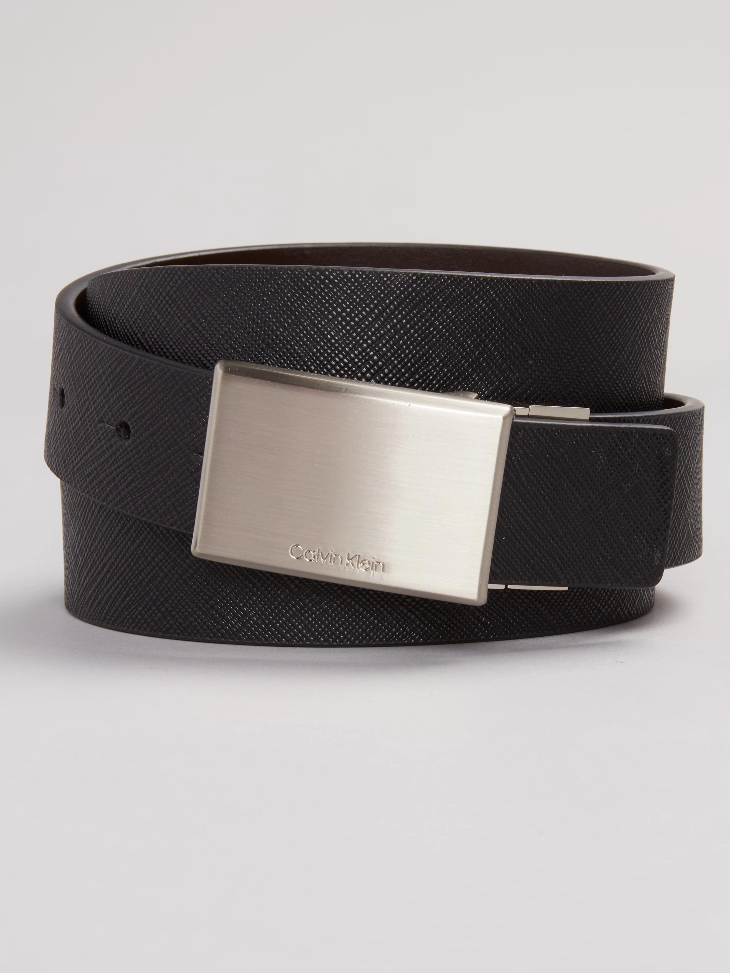 Reversible Leather Belt with Plaque Buckle