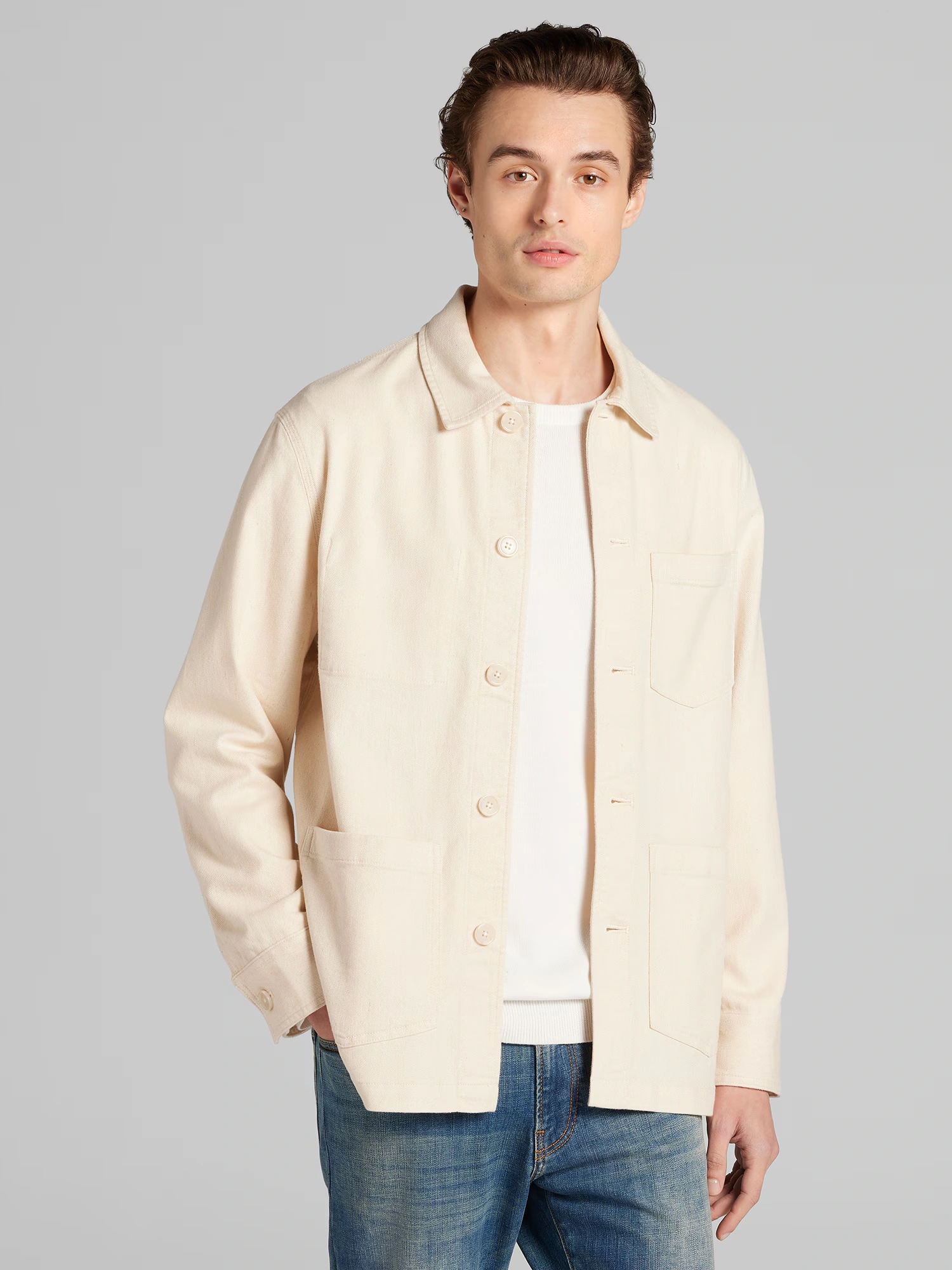 Modern Fit Seeded Cotton-Linen Shirt Jacket