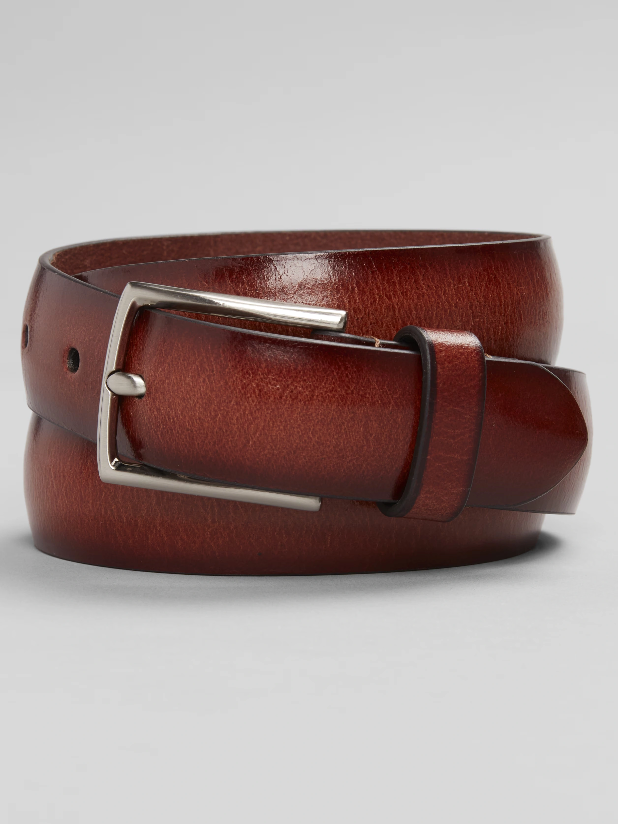 Domed Burnished Slim Leather Belt